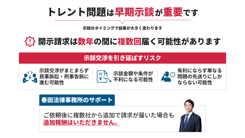 トレント問題は早期相談が必要です