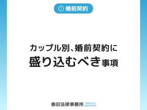 カップル別、婚前契約に盛り込むべき事項